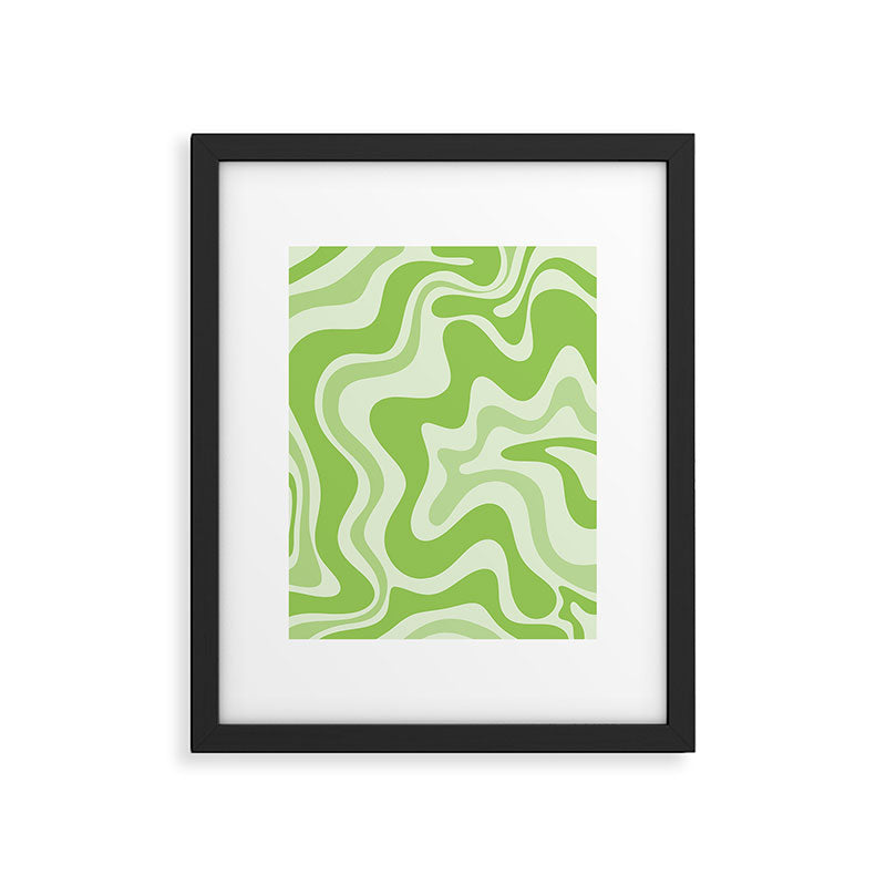 Retro Liquid Swirl Abstract Pattern in Light Lime Green Framed Art Print Gallery Image 5