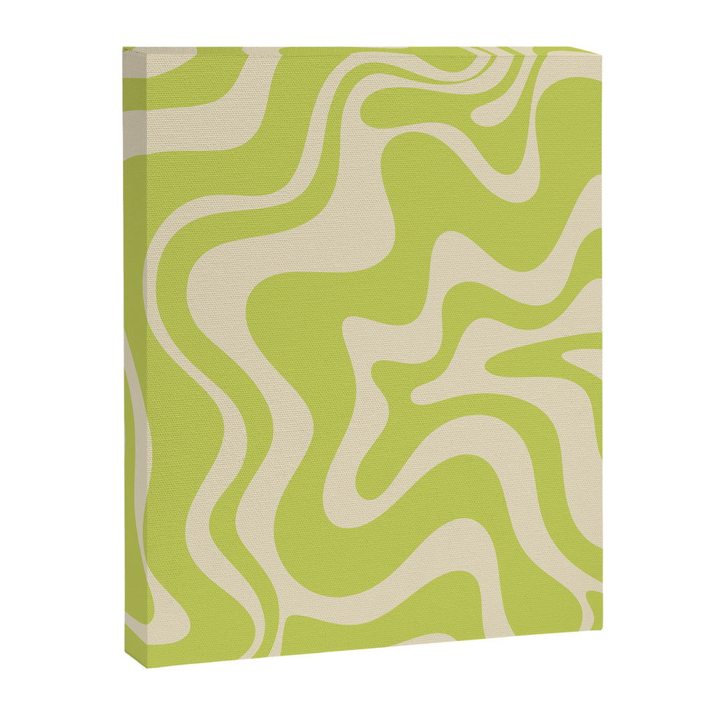 Retro Liquid Swirl Abstract Pattern in Light Lime Linden Green and Beige Canvas Print Gallery Image 6