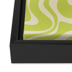 Retro Liquid Swirl Abstract Pattern in Light Lime Linden Green and Beige Framed Canvas Print Gallery Image 3