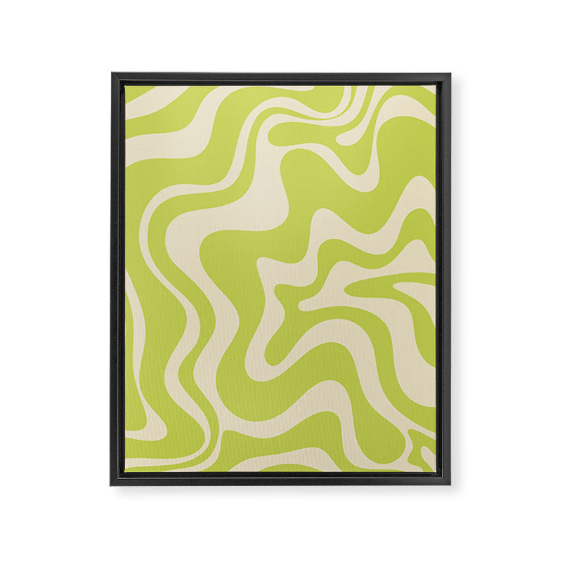Retro Liquid Swirl Abstract Pattern in Light Lime Linden Green and Beige Framed Canvas Print Gallery Image 6