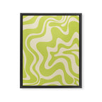 Retro Liquid Swirl Abstract Pattern in Light Lime Linden Green and Beige Framed Canvas Print Gallery Image 6