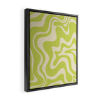 Retro Liquid Swirl Abstract Pattern in Light Lime Linden Green and Beige Framed Canvas Print Gallery Image 2