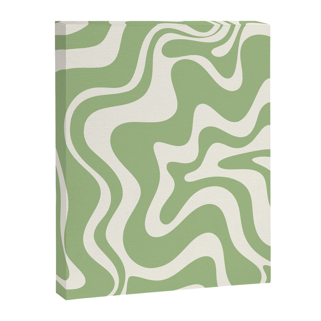 Retro Liquid Swirl Abstract Pattern in Light Sage Green and Cream Canvas Print Gallery Image 6
