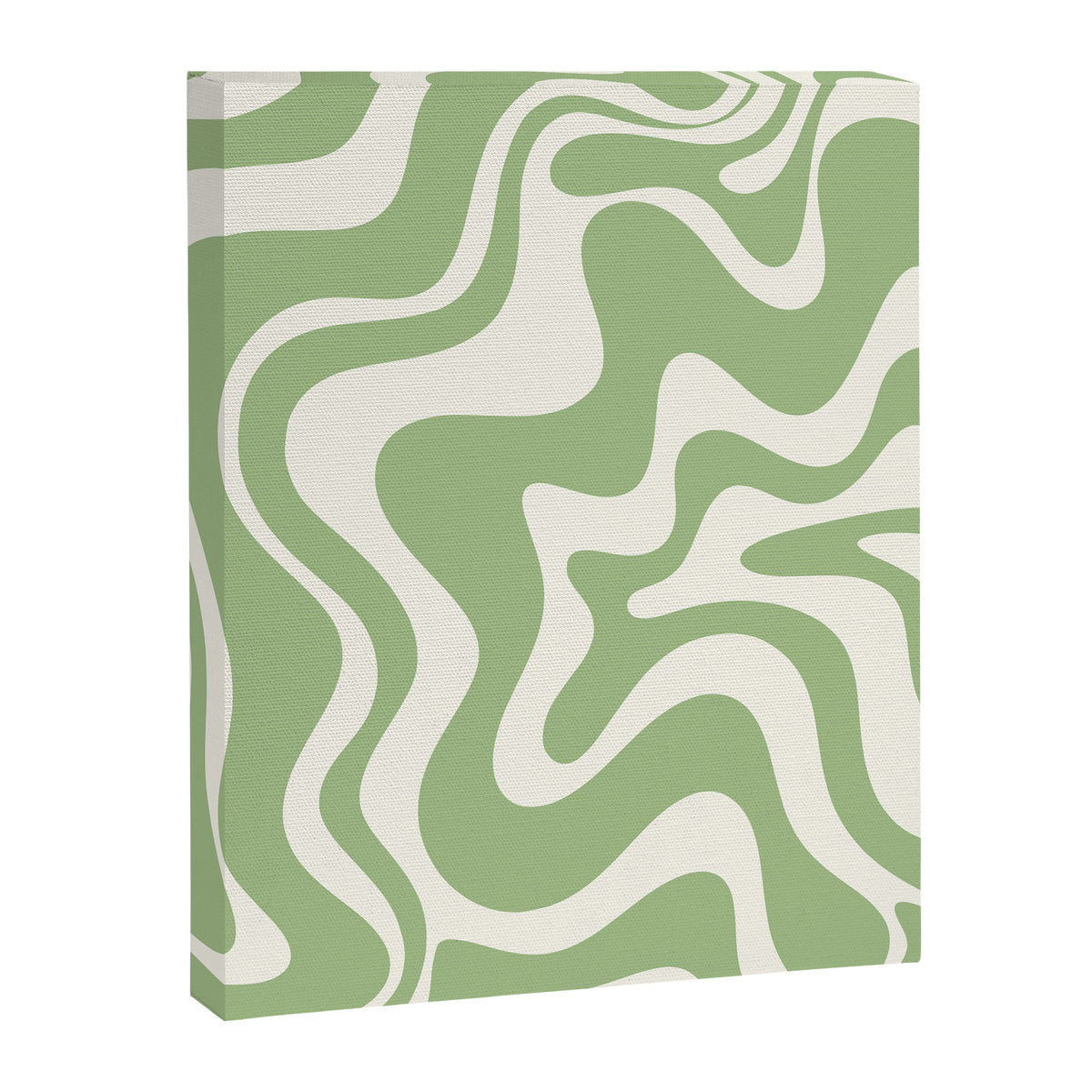 Retro Liquid Swirl Abstract Pattern in Light Sage Green and Cream Canvas Print Gallery Image 6