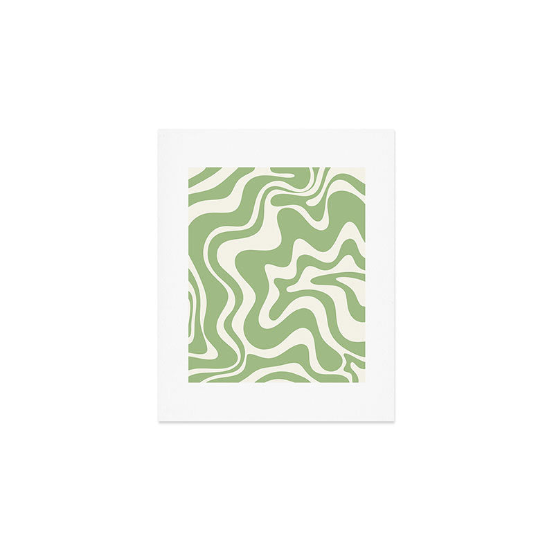 Retro Liquid Swirl Abstract Pattern in Light Sage Green and Cream Art Print Gallery Image 1