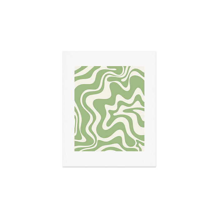 Retro Liquid Swirl Abstract Pattern in Light Sage Green and Cream Art Print Gallery Image 1