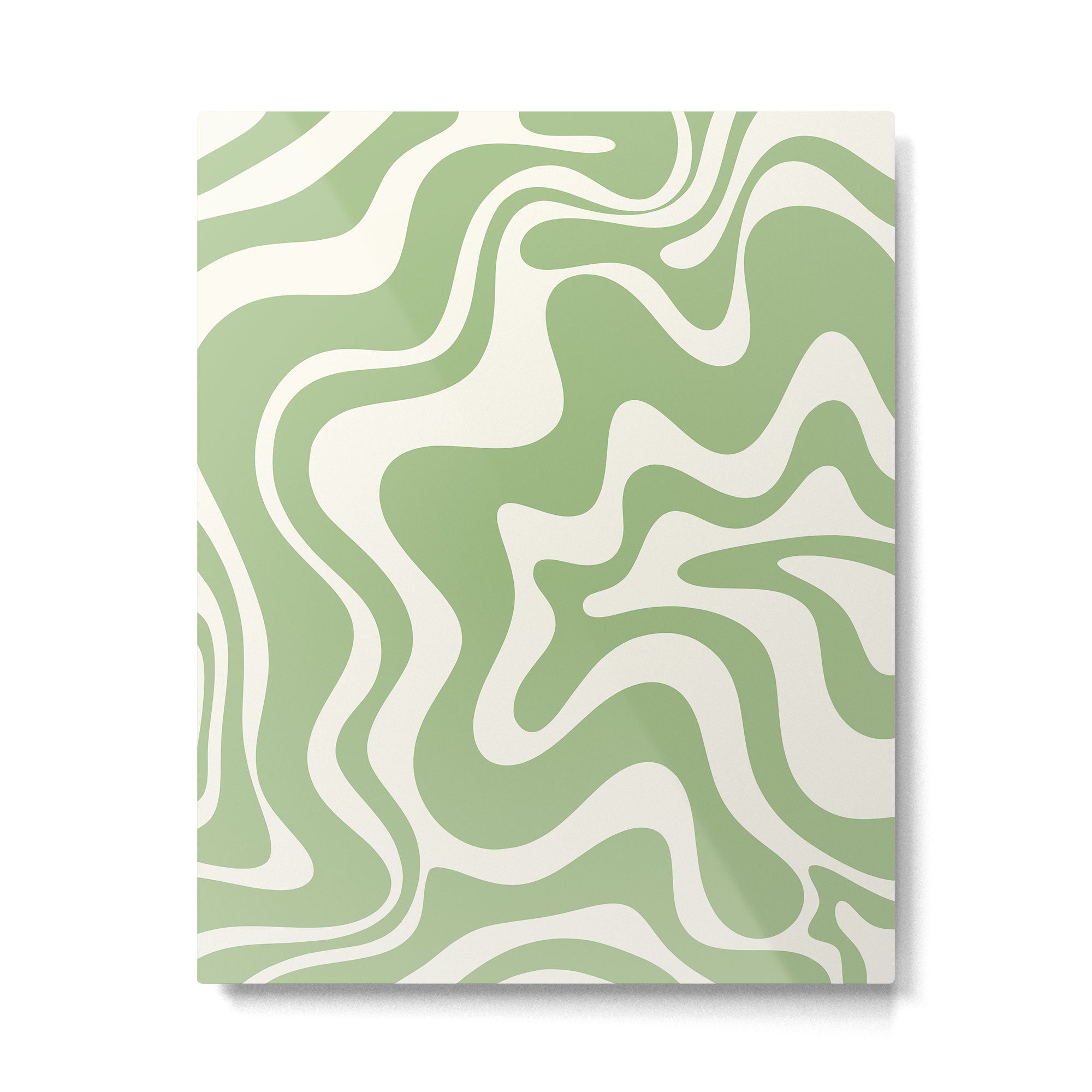 Retro Liquid Swirl Abstract Pattern in Light Sage Green and Cream Metal Print Gallery Image 4