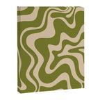 Retro Liquid Swirl Abstract Pattern in Mid Mod Olive Green and Beige Canvas Print Gallery Image 6