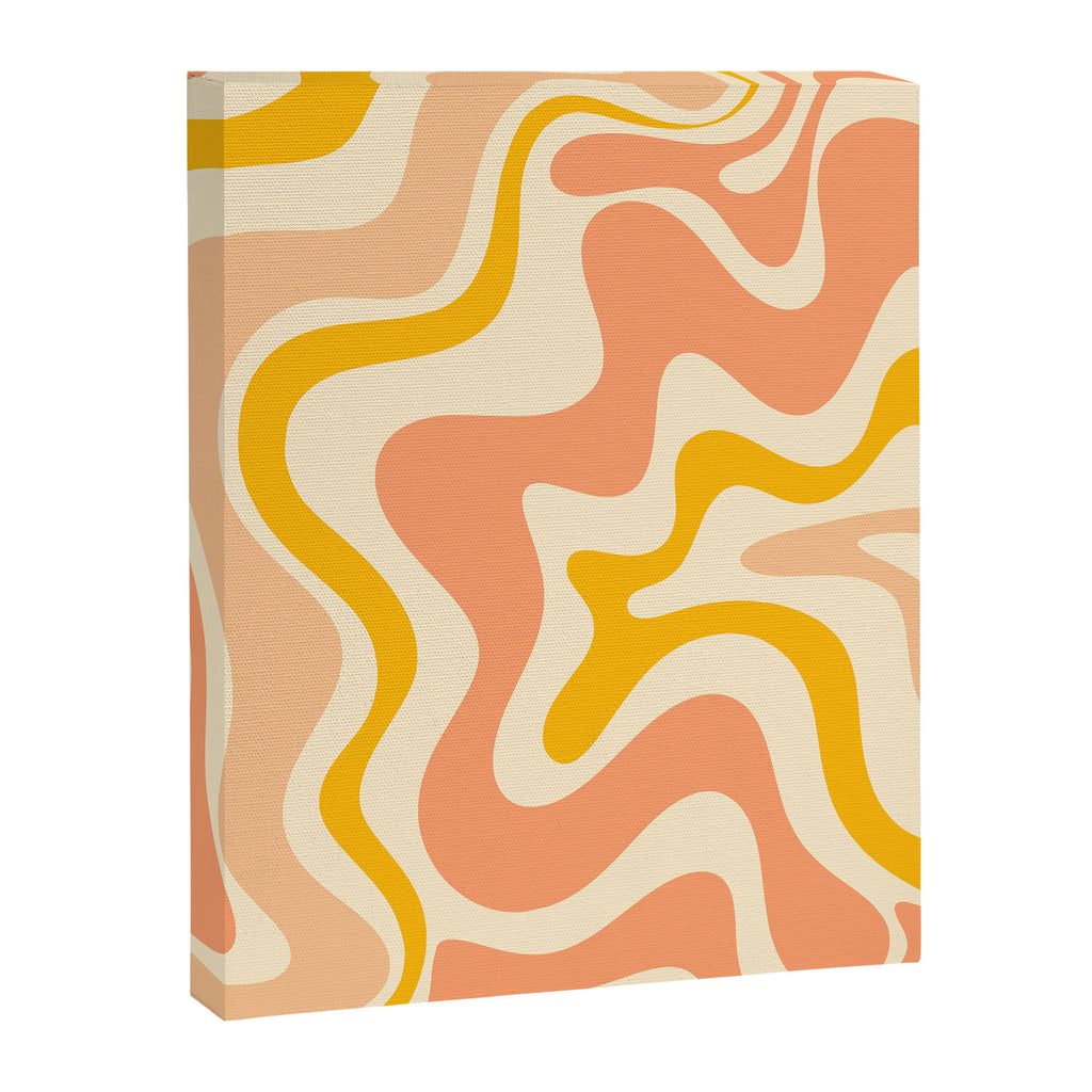 Retro Liquid Swirl Abstract Pattern in Mustard Yellow and Warm Peach Blush Tones Canvas Print Gallery Image 6