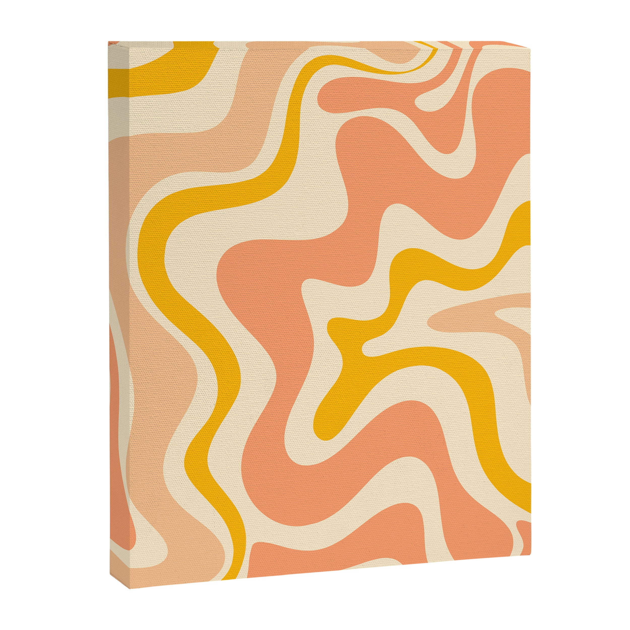 Retro Liquid Swirl Abstract Pattern in Mustard Yellow and Warm Peach Blush Tones Canvas Print Gallery Image 6