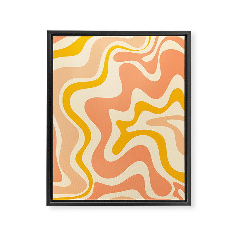 Retro Liquid Swirl Abstract Pattern in Mustard Yellow and Warm Peach Blush Tones Framed Canvas Print Gallery Image 6