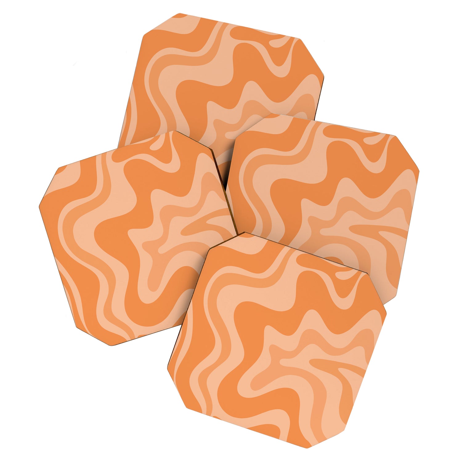 Retro Liquid Swirl Abstract Pattern in Muted Apricot Orange Coaster Gallery Image 1