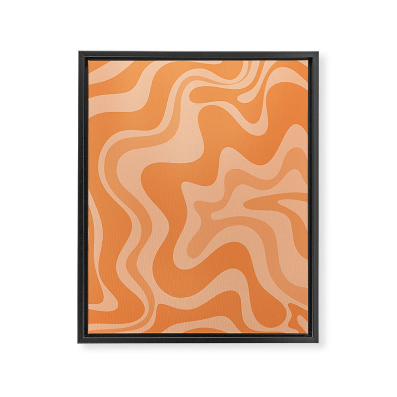 Retro Liquid Swirl Abstract Pattern in Muted Apricot Orange Framed Canvas Print Gallery Image 6