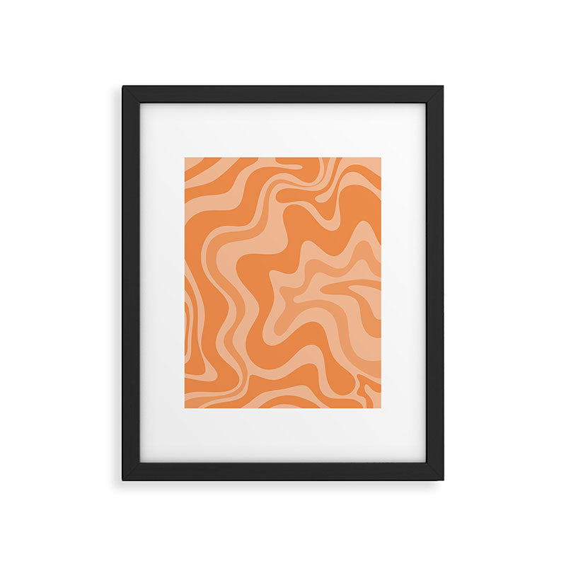 Retro Liquid Swirl Abstract Pattern in Muted Apricot Orange Framed Art Print Gallery Image 5