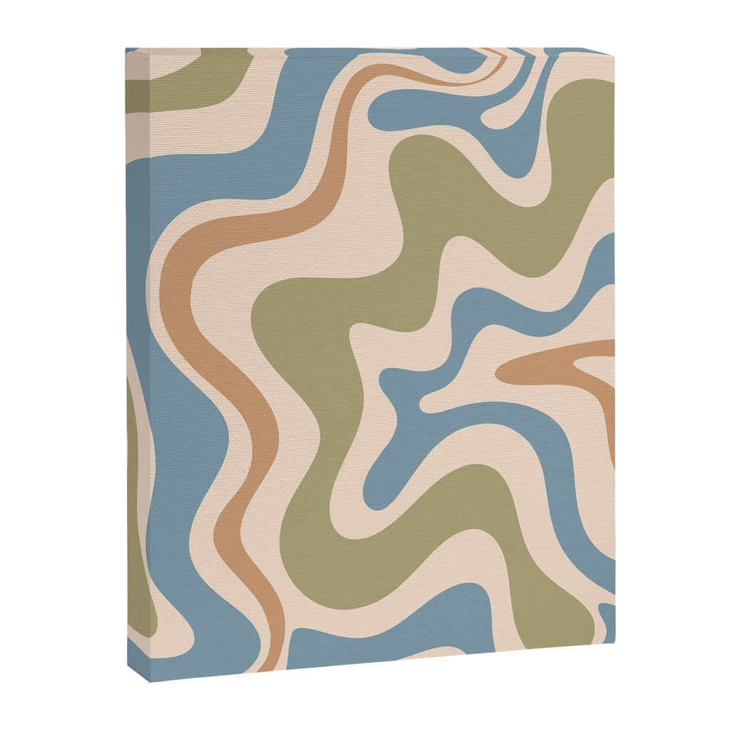 Retro Liquid Swirl Abstract Pattern in Muted Green Blue Apricot Cream Canvas Print Gallery Image 6