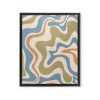 Retro Liquid Swirl Abstract Pattern in Muted Green Blue Apricot Cream Framed Canvas Print Gallery Image 6