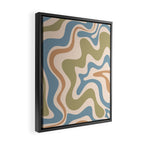Retro Liquid Swirl Abstract Pattern in Muted Green Blue Apricot Cream Framed Canvas Print Gallery Image 2