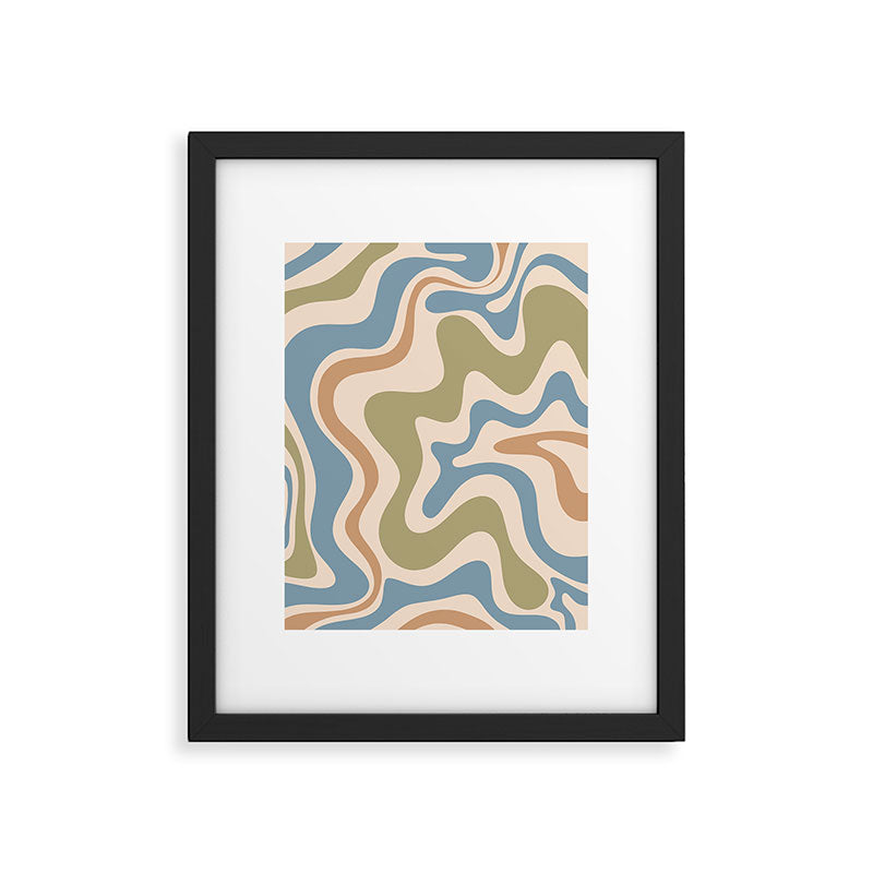 Retro Liquid Swirl Abstract Pattern in Muted Green Blue Apricot Cream Framed Art Print Gallery Image 5