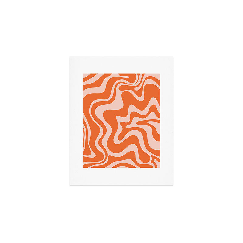 Retro Liquid Swirl Abstract Pattern in Orange and Pale Blush Pink Art Print Gallery Image 1