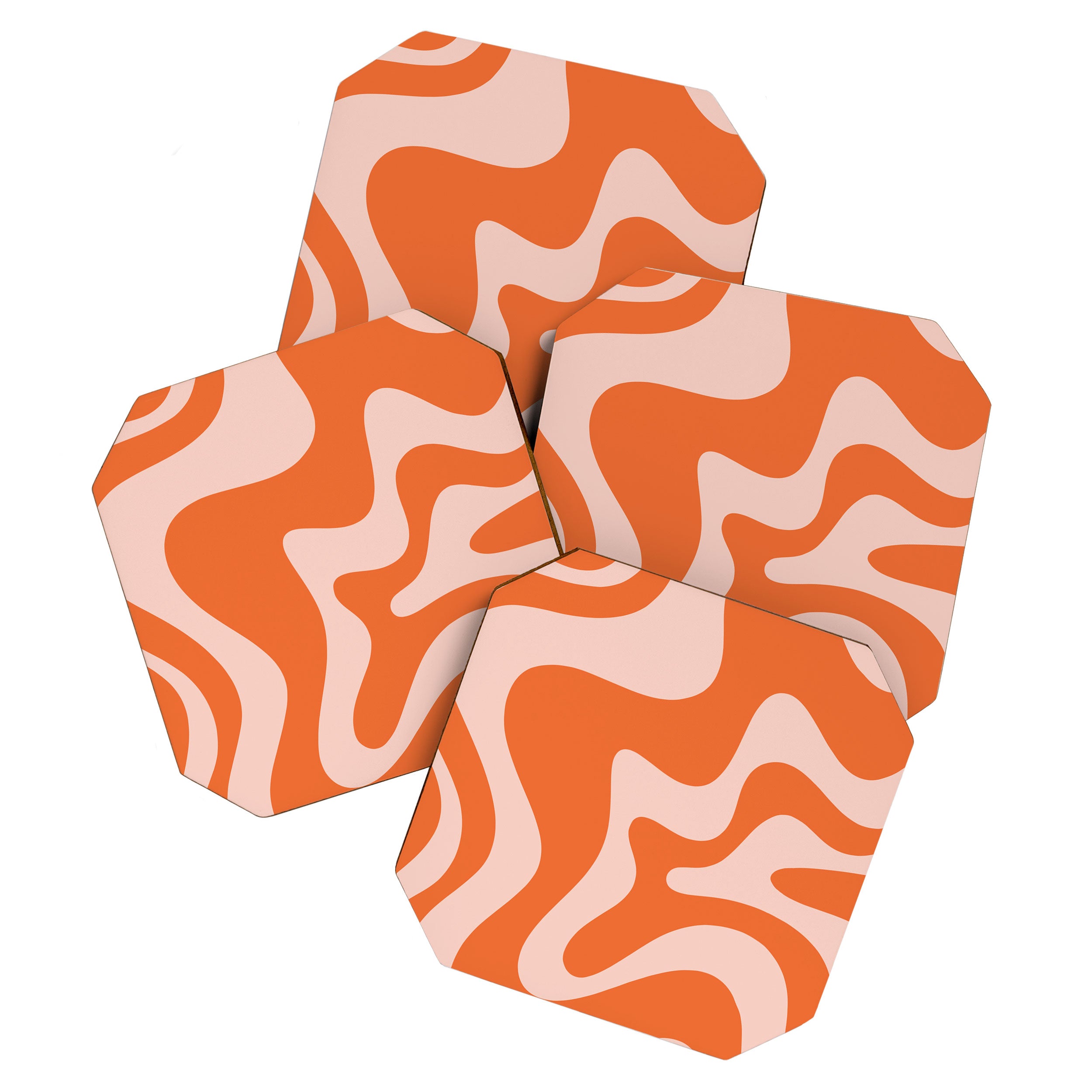Retro Liquid Swirl Abstract Pattern in Orange and Pale Blush Pink Coaster Gallery Image 1