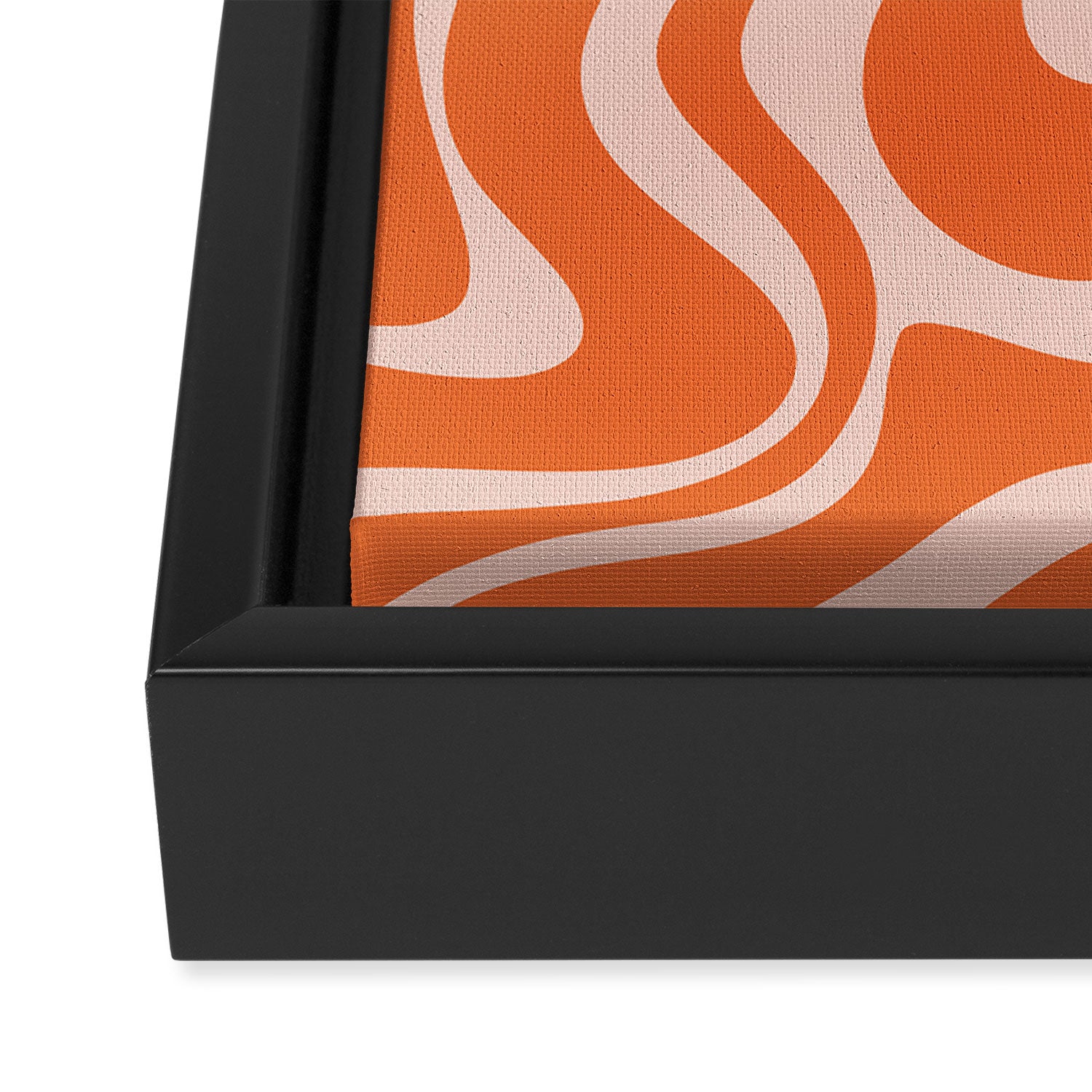 Retro Liquid Swirl Abstract Pattern in Orange and Pale Blush Pink Framed Canvas Print Gallery Image 3