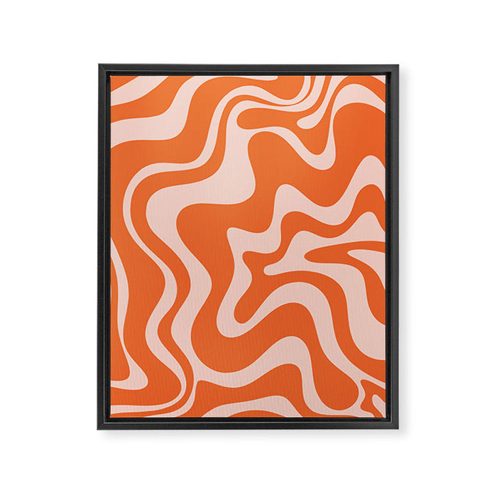 Retro Liquid Swirl Abstract Pattern in Orange and Pale Blush Pink Framed Canvas Print Gallery Image 1