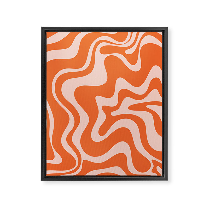 Retro Liquid Swirl Abstract Pattern in Orange and Pale Blush Pink Framed Canvas Print Gallery Image 6