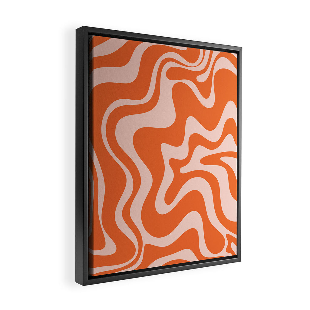 Retro Liquid Swirl Abstract Pattern in Orange and Pale Blush Pink Framed Canvas Print Gallery Image 2