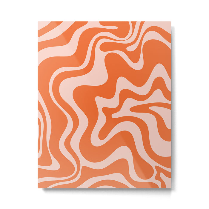 Retro Liquid Swirl Abstract Pattern in Orange and Pale Blush Pink Metal Print Gallery Image 1