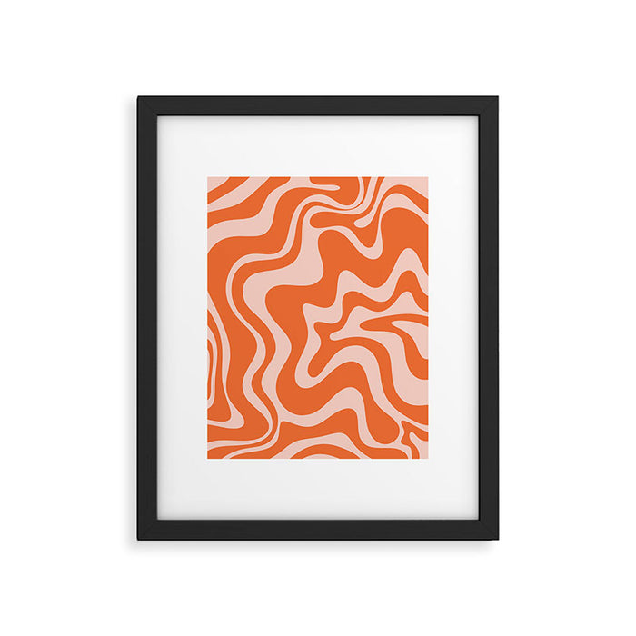 Retro Liquid Swirl Abstract Pattern in Orange and Pale Blush Pink Framed Art Print Gallery Image 1