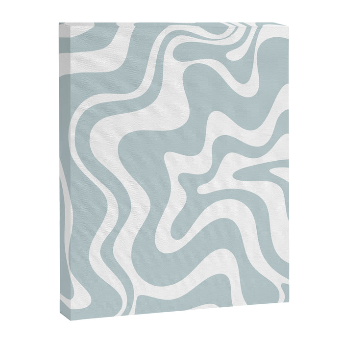 Retro Liquid Swirl Abstract Pattern in Pale Blue-Gray and White Canvas Print Gallery Image 1