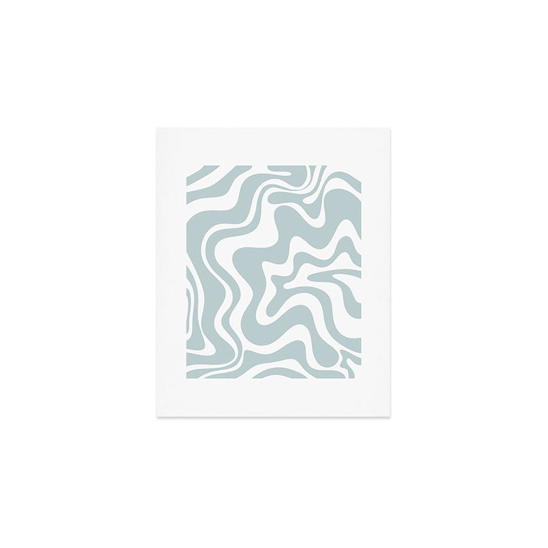 Retro Liquid Swirl Abstract Pattern in Pale Blue-Gray and White Art Print Gallery Image 1