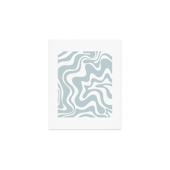 Retro Liquid Swirl Abstract Pattern in Pale Blue-Gray and White Art Print Gallery Image 1