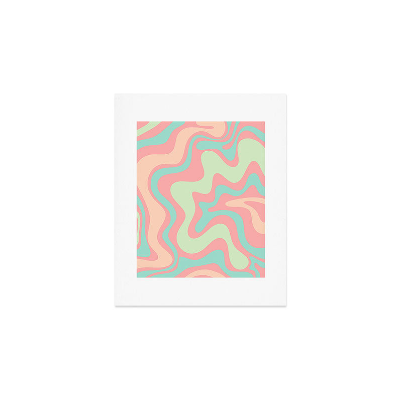 Retro Liquid Swirl Abstract Pattern in Pastel Sherbet Blush Pink and Mint Art Print Gallery Image 1