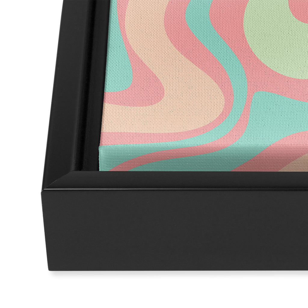 Retro Liquid Swirl Abstract Pattern in Pastel Sherbet Blush Pink and Mint Framed Canvas Print Gallery Image 3