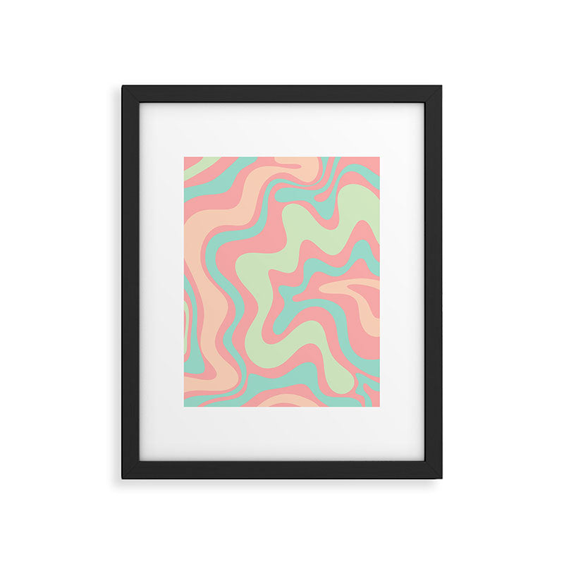 Retro Liquid Swirl Abstract Pattern in Pastel Sherbet Blush Pink and Mint Framed Art Print Gallery Image 5