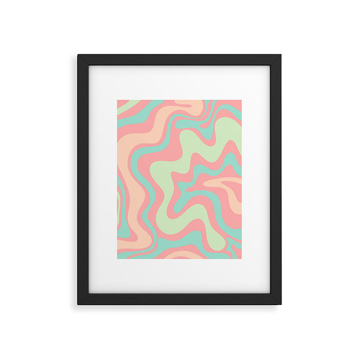 Retro Liquid Swirl Abstract Pattern in Pastel Sherbet Blush Pink and Mint Framed Art Print Gallery Image 1