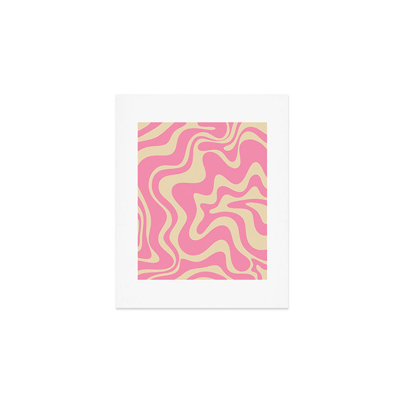 Retro Liquid Swirl Abstract Pattern in Pink Cream Art Print Gallery Image 1