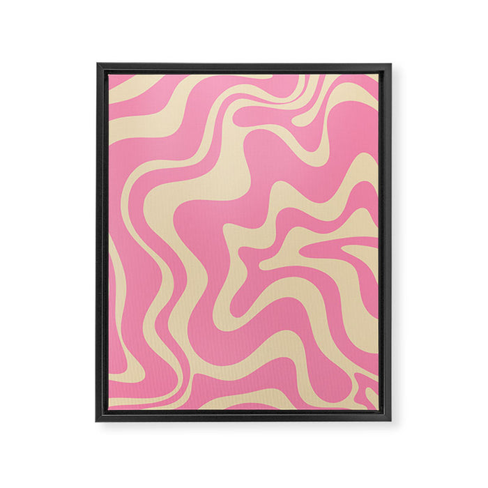 Retro Liquid Swirl Abstract Pattern in Pink Cream Framed Canvas Print Gallery Image 1