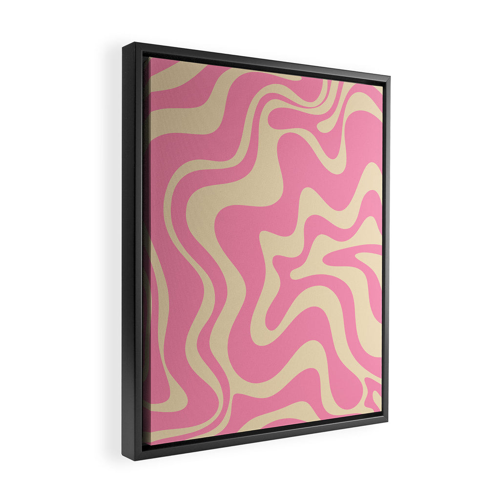 Retro Liquid Swirl Abstract Pattern in Pink Cream Framed Canvas Print Gallery Image 2