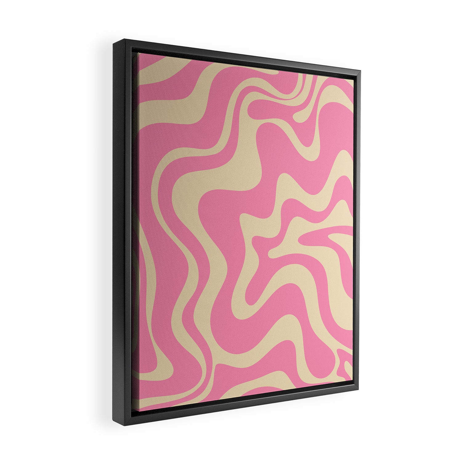 Retro Liquid Swirl Abstract Pattern in Pink Cream Framed Canvas Print Gallery Image 2