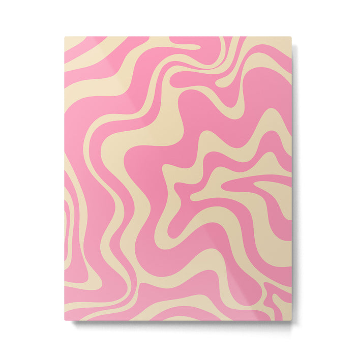 Retro Liquid Swirl Abstract Pattern in Pink Cream Metal Print Gallery Image 1