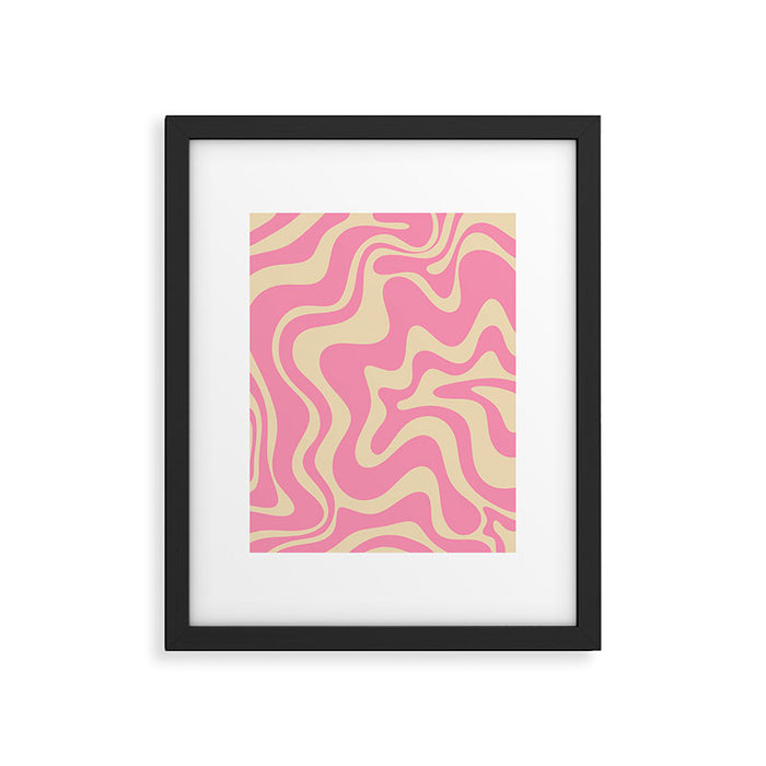 Retro Liquid Swirl Abstract Pattern in Pink Cream Framed Art Print Gallery Image 1