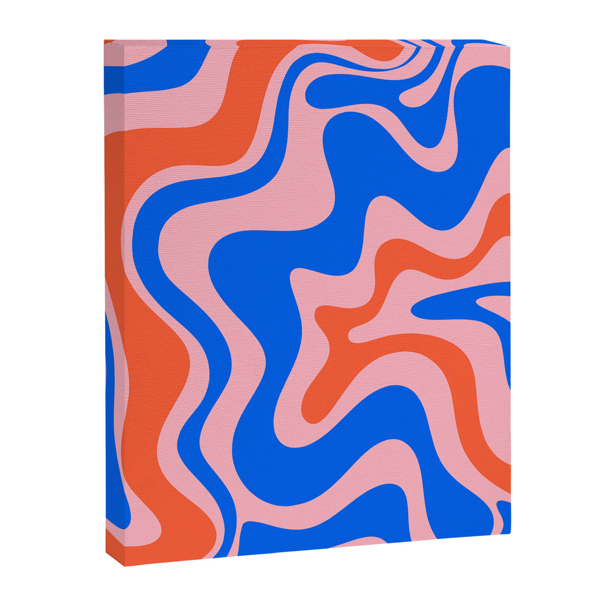 Retro Liquid Swirl Abstract Pattern in Pink, Red-Orange, and Bright Blue Canvas Print Gallery Image 6