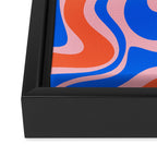 Retro Liquid Swirl Abstract Pattern in Pink, Red-Orange, and Bright Blue Framed Canvas Print Gallery Image 3