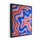 Retro Liquid Swirl Abstract Pattern in Pink, Red-Orange, and Bright Blue Framed Canvas Print Gallery Image 2
