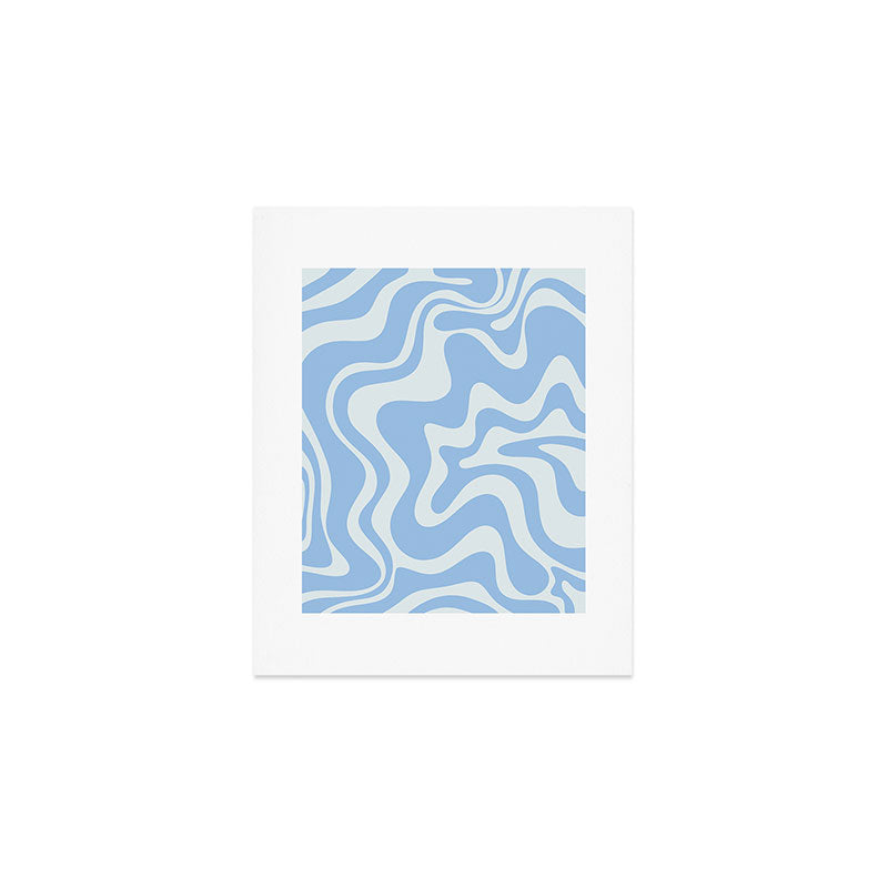 Retro Liquid Swirl Abstract Pattern in Powder Blue Art Print Gallery Image 1