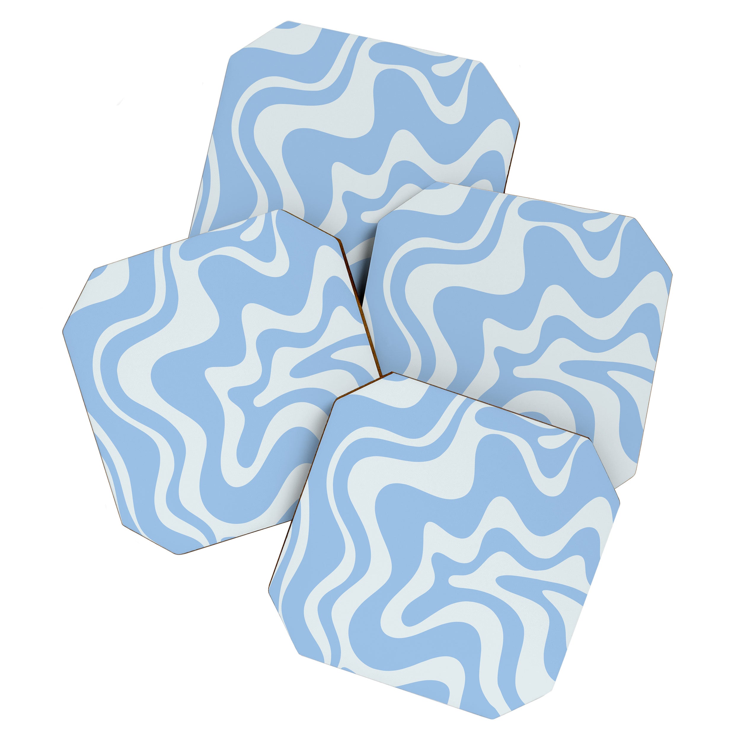 Retro Liquid Swirl Abstract Pattern in Powder Blue Coaster Gallery Image 1