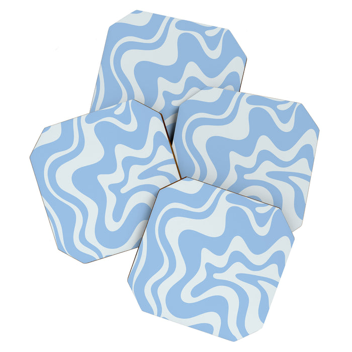 Retro Liquid Swirl Abstract Pattern in Powder Blue Coaster Gallery Image 1