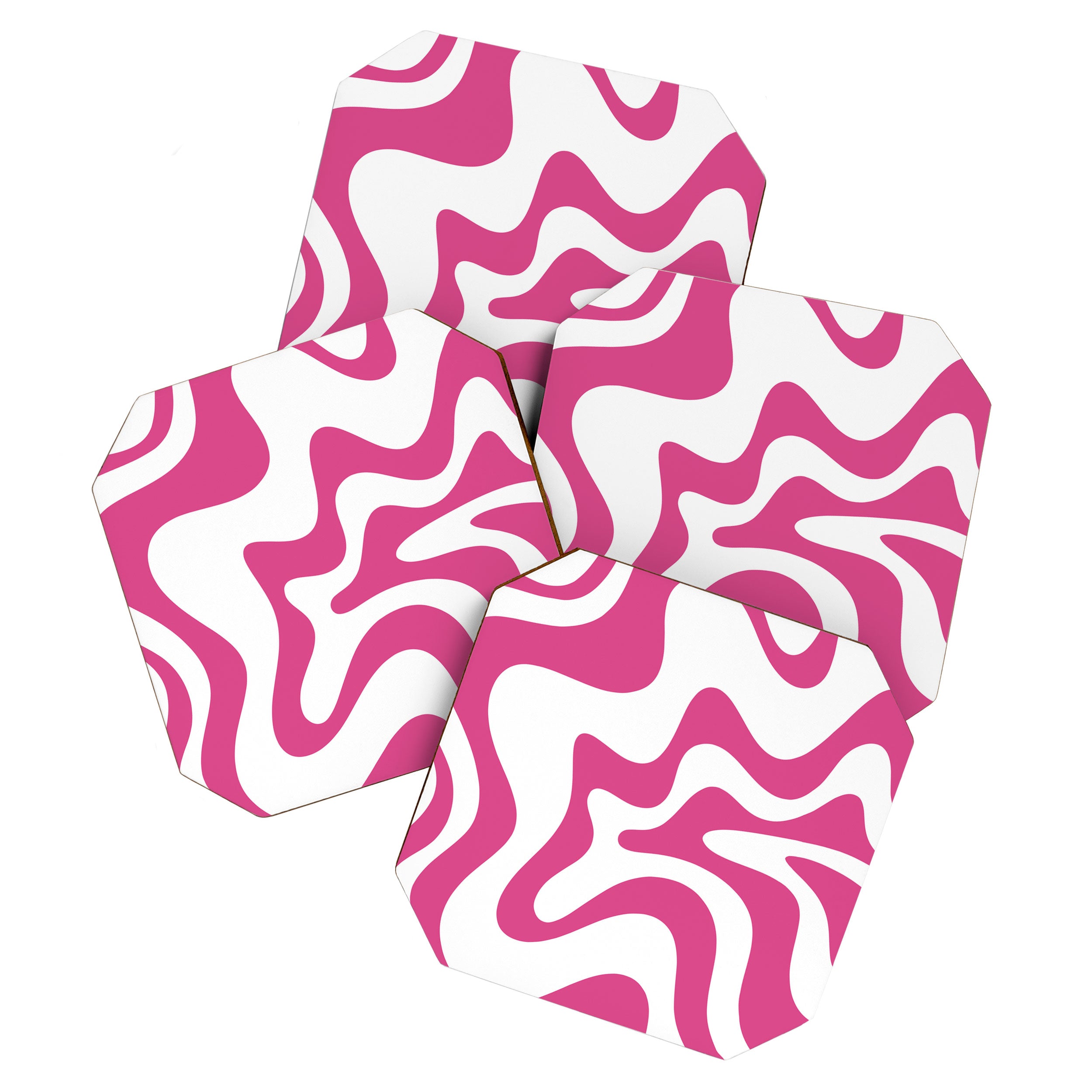 Retro Liquid Swirl Abstract Pattern in Preppy Hot Pink Coaster Gallery Image 1